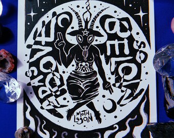 Baphomet Print - spooky art goth gothic scary horror black and white horror art unique alternative art paranormal satanism karma