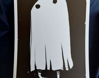 Baby Ghost Print - haunted halloween spooky art artist witch witchy witchcraft weird scary horror cute silly cute kawaii black and white alt