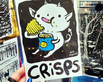 Crisps Print - snacks lol funny kawaii food foodie alternative spooky demon art illustration decor silly halloween devil cool dark witch
