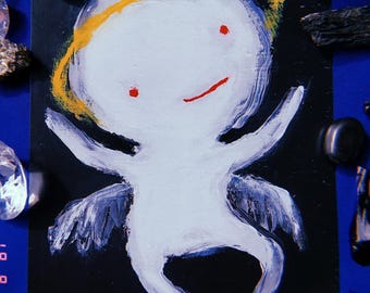 Angel Baby Print - spooky cute creepy goth gothic art unique pretty lol funny silly kawaii black white cherub dreamy weird illustration dark