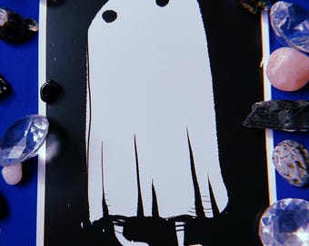 Baby Ghost Print - haunted halloween spooky art artist witch witchy witchcraft weird scary horror cute silly cute kawaii black and white alt