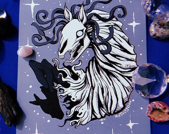 Mari Lwyd Print - halloween welsh wales christmas xmas cryptid gothic goth witch weird creepy horror tradition skull cool strange art