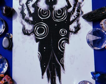 Magician Print - spooky art goth gothic scary horror black and white paranormal horror unique alternative magic gift present smoke dark cool