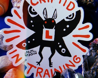 Cryptid in Training Sticker - spooky big foot mothman night walkers ghosts ghost dark goth creepy gothic alternative gym rat bro dark haunt
