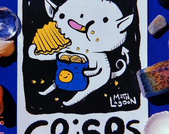 Crisps Print - snacks lol funny kawaii food foodie alternative spooky demon art illustration decor silly halloween devil cool dark witch