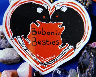 Bubonic Besties Sticker - rats rat gothic goth girl best friends emo metal grunge y2k vibes spooky horror creepy heart live cute animal pet