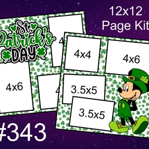 343) Kit de álbum de recortes de 2 páginas de 12 x 12 con diseño de Mickey Disney del Día de San Patricio
