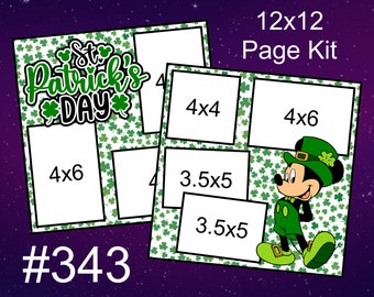343) St. Patrick's Day Disney Layout 2-Page 12x12 Scrapbook Page Kit Mickey