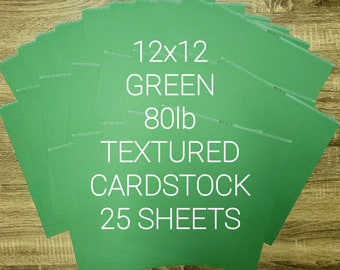 12x12 GREEN TEXTURED 80lb Cardstock BULK 25 Sheets "Bazzill Green"