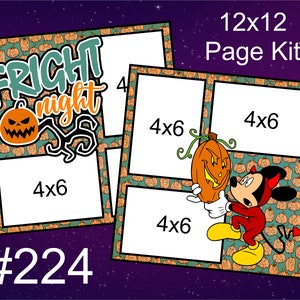 224) Kit de páginas para álbum de recortes de 2 páginas de 12 x 12 con diseño de Disney de Fright Night para Halloween, Mickey y calabaza