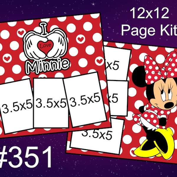 351) I Love Minnie Disney Layout 2-Page 12x12 Scrapbook Paper Piecing Page Kit