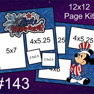 143) Kit de páginas para álbum de recortes de 2 páginas de 12 x 12 con diseño de Mickey Mouse de Disney Little Firecracker 4 de julio