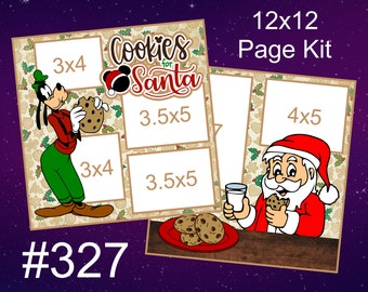 327) Cookies for Santa Disney Layout 2-Page 12x12 Scrapbook Page Kit Christmas Goofy Santa