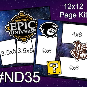 ND35) Kit per scrapbooking con layout Universal Epic Universe, 2 pagine, 12x12