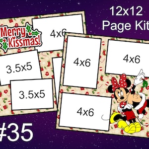 35) Kit de páginas para álbum de recortes de 2 páginas de 12 x 12 con diseño de Disney Merry Kissmas