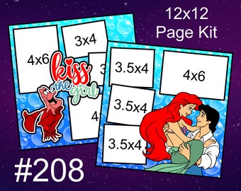 208) Kiss the Girl Disney Layout 2-Page 12x12 Scrapbook Paper Piecing Page Kit The Little Mermaid Ariel Eric Sebastian Princess Prince