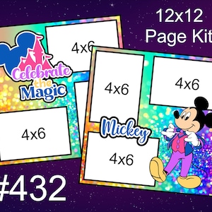 432) Celebre el 70.º aniversario mágico de Mickey Disney, kit de páginas de álbum de recortes de 2 páginas de 12 x 12