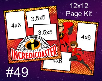 49) Incredicoaster Disney Layout 2-Page 12x12 Scrapbook Page Kit Incredibles