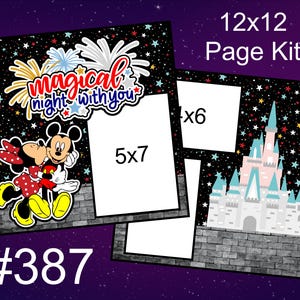 387) Magical Night With You Disney Layout 2-Page 12x12 Scrapbook Page Kit Mickey Minnie Castle Fireworks