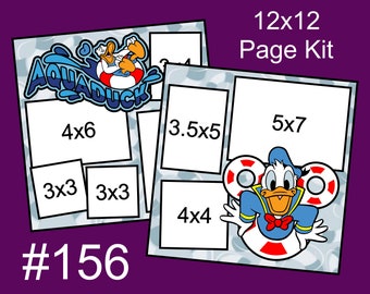 156) Aquaduck Donald Duck Cruise Water Slide Disney Layout 2-Page 12x12 Scrapbook Paper Piecing Page Kit