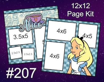 207) Alice Disney Layout 2-Page 12x12 Scrapbook Paper Piecing Page Kit in Wonderland