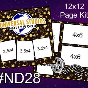 ND28) Kit de páginas para patchwork de papel para álbum de recortes de 2 páginas de 12 x 12 con diseño de Universal Studios HOLLYWOOD