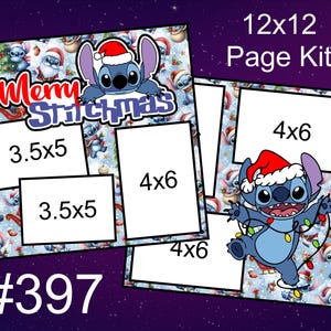 397) Kit de páginas para álbum de recortes de 2 páginas de 12 x 12 con diseño de Disney Merry Stitchmas