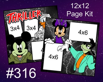 316) Thriller Disney Layout 2-Page 12x12 Scrapbook Paper Piecing Page Kit Minnie Mickey Goofy Donald Halloween