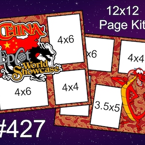 427) CINA - MUSHU - Epcot World Showcase Disney Layout 2 pagine 12x12 Scrapbook Paper Piecing Page Kit