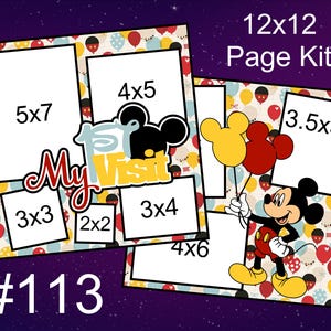 113) Kit de álbum de recortes de 2 páginas de 12 x 12 con diseño de mi primera visita a Disney