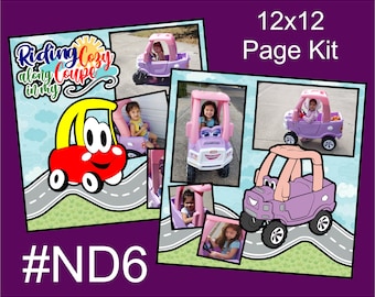 ND6) Cozy Coupe Layout 2-Page 12x12 Scrapbook Paper Piecing Page Kit