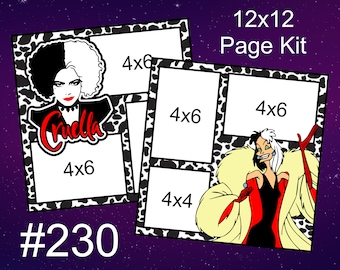 230) Cruella Disney Layout 2-Page 12x12 Scrapbook Paper Piecing Page Kit Villain Halloween 101 Dalmations