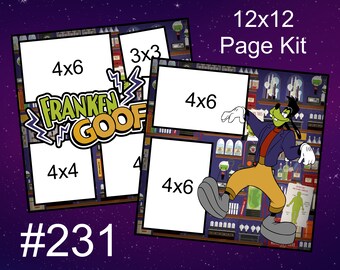 231) FrankenGOOF Disney Layout 2-Page 12x12 Scrapbook Page Kit Goofy Halloween Frankenstein