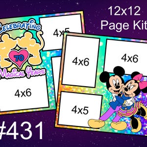 431) Kit de álbum de recortes de 2 páginas de 12 x 12 con diseño de Mickey y Minnie Disney para el 70.º aniversario