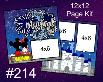 214) Magical Night Disney Layout 2-Page 12x12 Scrapbook Page Kit Fireworks Mickey Minnie