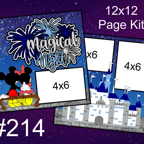 214) Magical Night Disney Layout 2-Page 12x12 Scrapbook Page Kit Fireworks Mickey Minnie