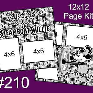 210) Steamboat Willie Mickey Mouse Disney Layout 2-Page 12x12 Scrapbook Paper Piecing Page Kit