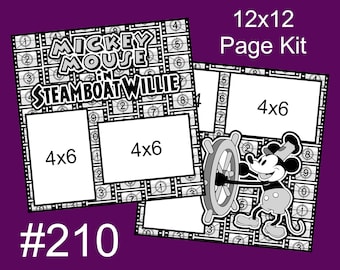 210) Steamboat Willie Mickey Mouse Disney Layout 2-Page 12x12 Scrapbook Paper Piecing Page Kit
