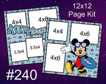240) Aqua Mouse Disney Layout 2-Page 12x12 Scrapbook Page Kit Mickey Cruise