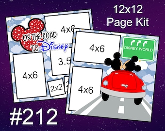 212) On the Road to Disney World Disney Layout 2-Page 12x12 Scrapbook Page Kit Mickey Minnie Road Trip