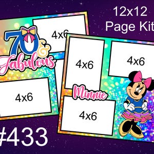 433) Kit de álbum de recortes de 2 páginas de 12 x 12 con diseño de Minnie y el 70.º aniversario de Disney