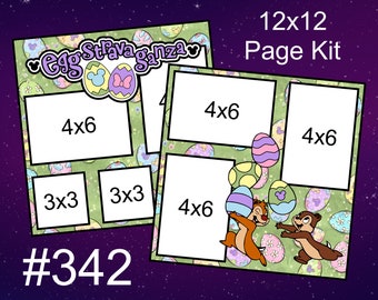 342) Eggstravaganza Disney Layout 2-Page 12x12 Scrapbook Page Kit Easter Chip & Dale