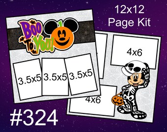 324) Boo To You Disney Layout 2-Page 12x12 Scrapbook Paper Piecing Page Kit Mickey Halloween