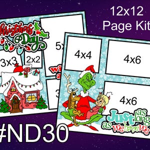 ND30) Kit de páginas para álbum de recortes de 2 páginas de 12 x 12 con diseño de El Grinch para el día de Navidad
