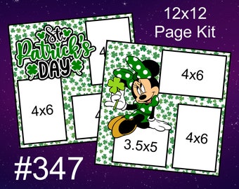 347) St. Patrick's Day (Minnie) Disney Layout 2-Page 12x12 Scrapbook Page Kit