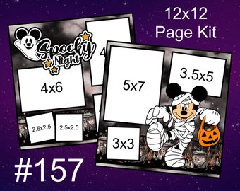 157) Spooky Night Mickey Mouse Halloween Mummy Trick or Treat Disney Layout 2-Page 12x12 Scrapbook Page Kit