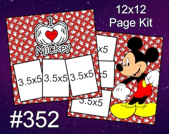 352) I Love Mickey Disney Layout 2-Page 12x12 Scrapbook Paper Piecing Page Kit