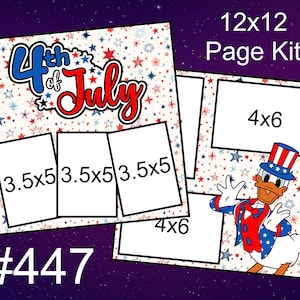 447) 4 de julio PATO DONALD Diseño de Disney Kit de páginas de álbum de recortes de 2 páginas de 12 x 12 4 de julio