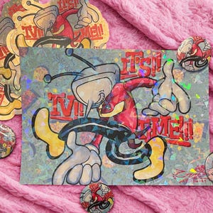 Mr. Ant Tenna TV Time Deltarune 5x7 Holographic Print, Sticker, Button Combo