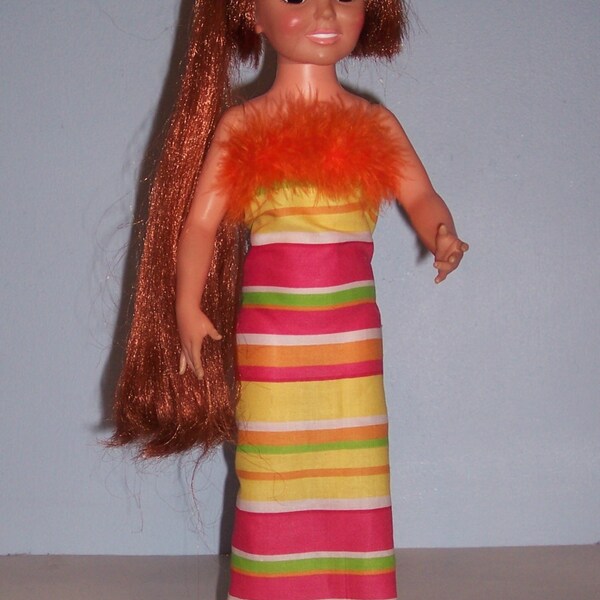 Striped Marabou Trimmed Gown for Ideal 18 inch Crissy Family Doll